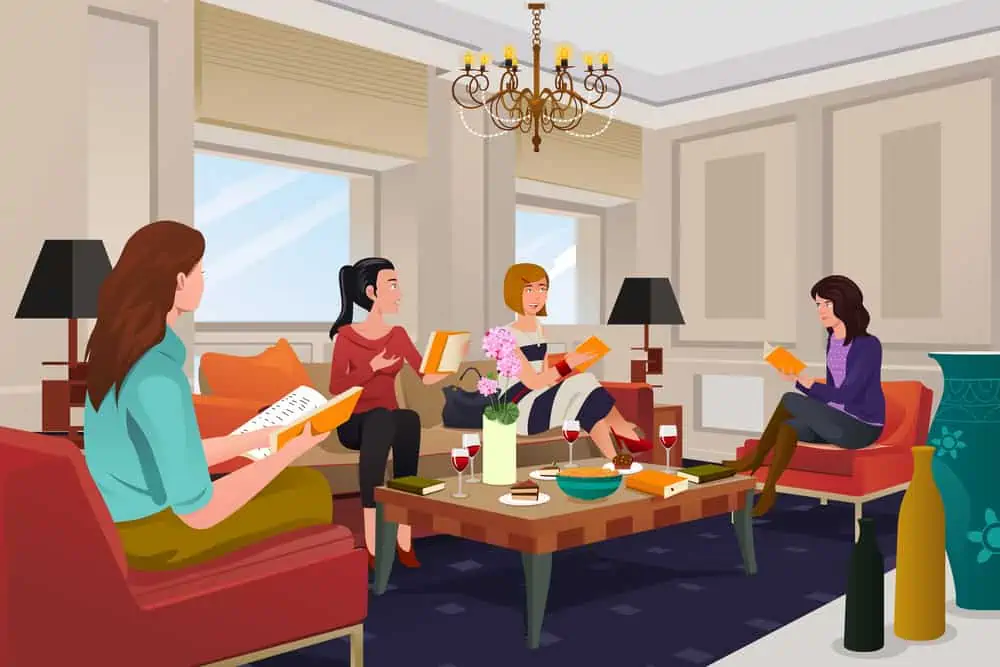 Women in a book club meeting