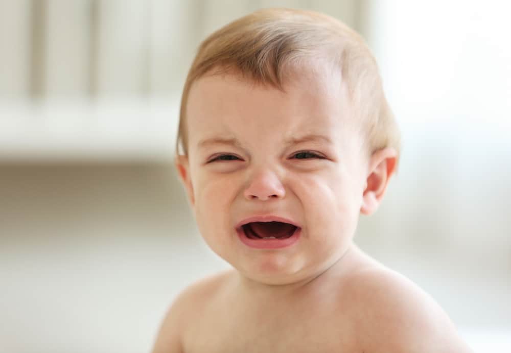 Portrait of cute baby crying, closeup